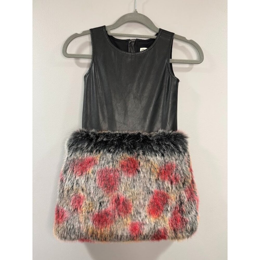 Appaman Faux Leather Faux Fur Party Holiday Dress Girl's Size 6 Edgy Punk Biker